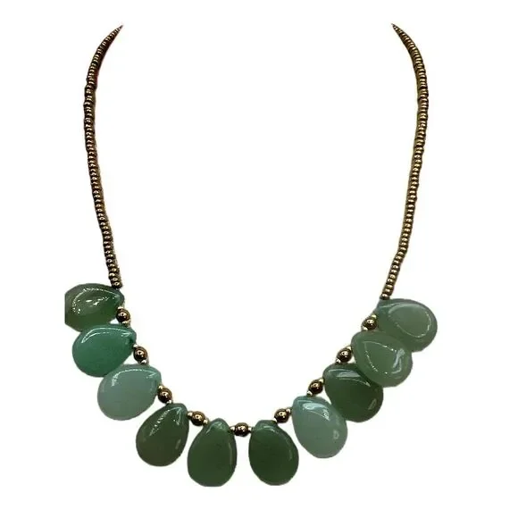 NEW Green Aventurine Stone Gold Tone Beads Bib Necklace - Picture 2 of 14